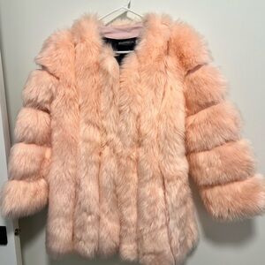 Zoubiq Pink Faux Fur Pea Coat - Soft Blush Statement Jacket